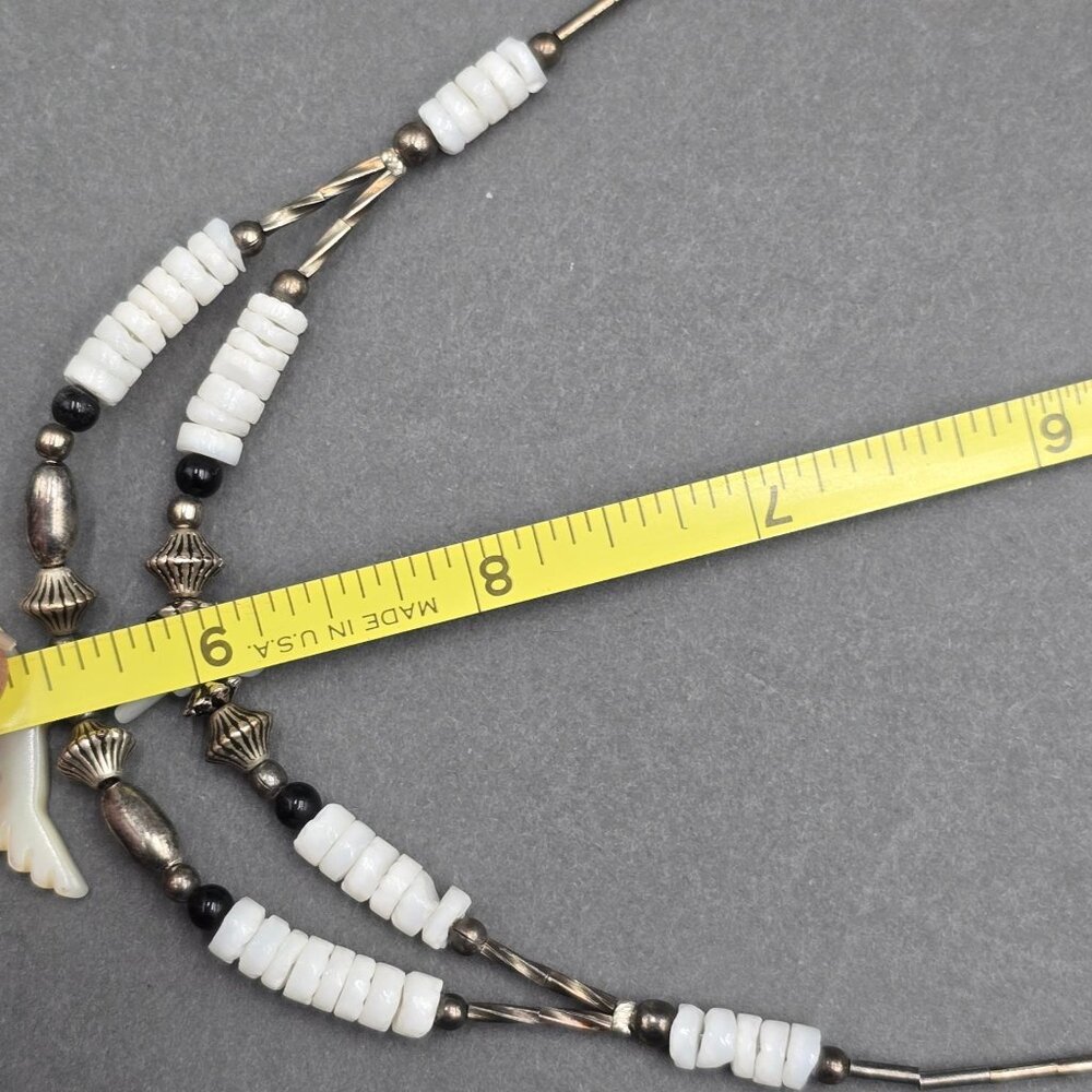 Vintage Southwestern Bird Fetish Necklace 18" Hand Carved MOP Heishi Beads - Picture 7 of 11